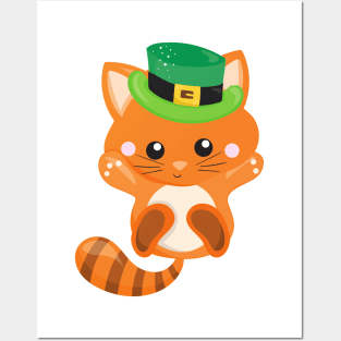 Saint Patrick's Day, Orange Cat, Leprechaun Hat Posters and Art
